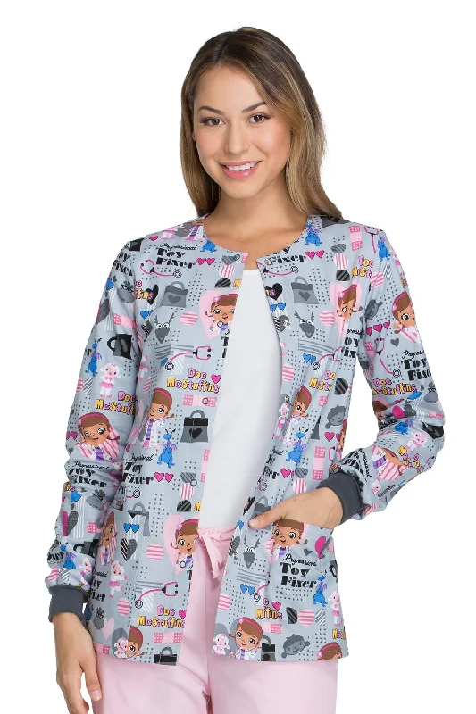 Cherokee Tooniforms Women's Snap Front Toy Fixer Print Warm-Up Scrub Jacket XXX-Large Print