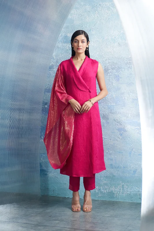 Aura Fuchsia Pink Wrap Kurta Set