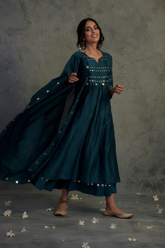 Teal Blue Gathered Kurta Set