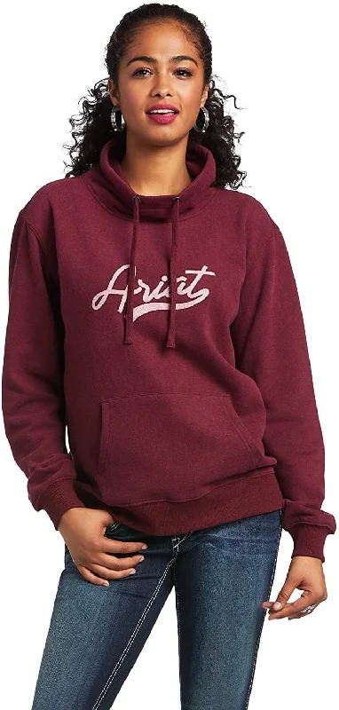 Ariat Women's R.E.A.L. Logo Script Cowl Neck Sweatshirt, Heather Zinfandel