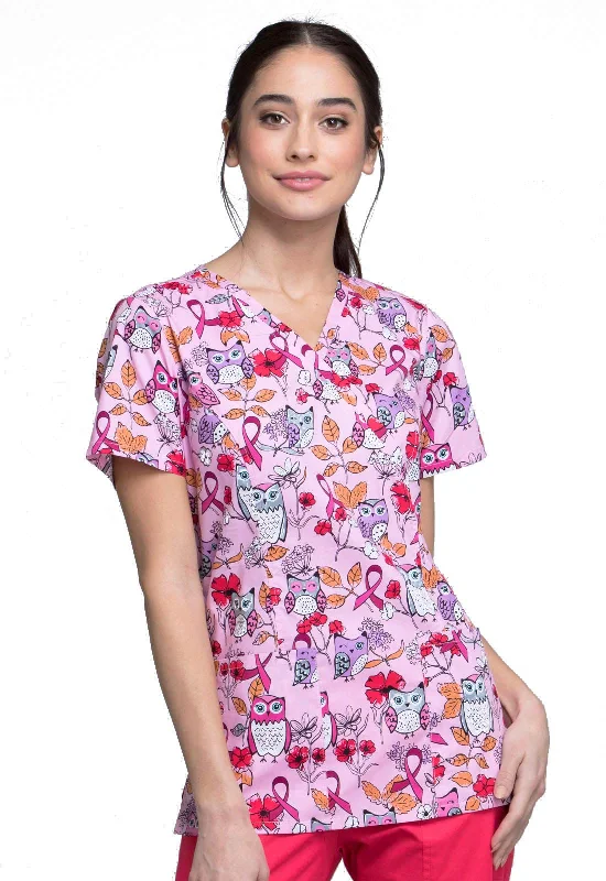 Cherokee Prints Women Scrubs Top Mock Wrap CK620, S, Owl About The Love