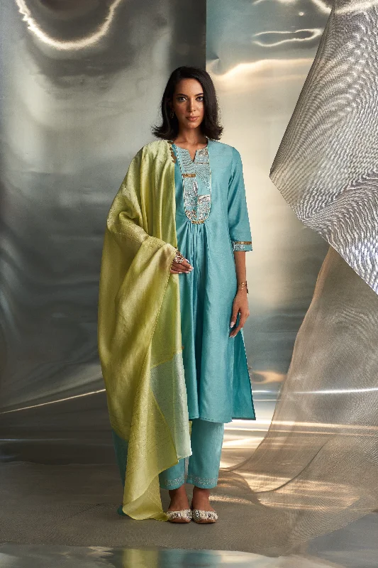 Powder Blue Gathered Kurta Set