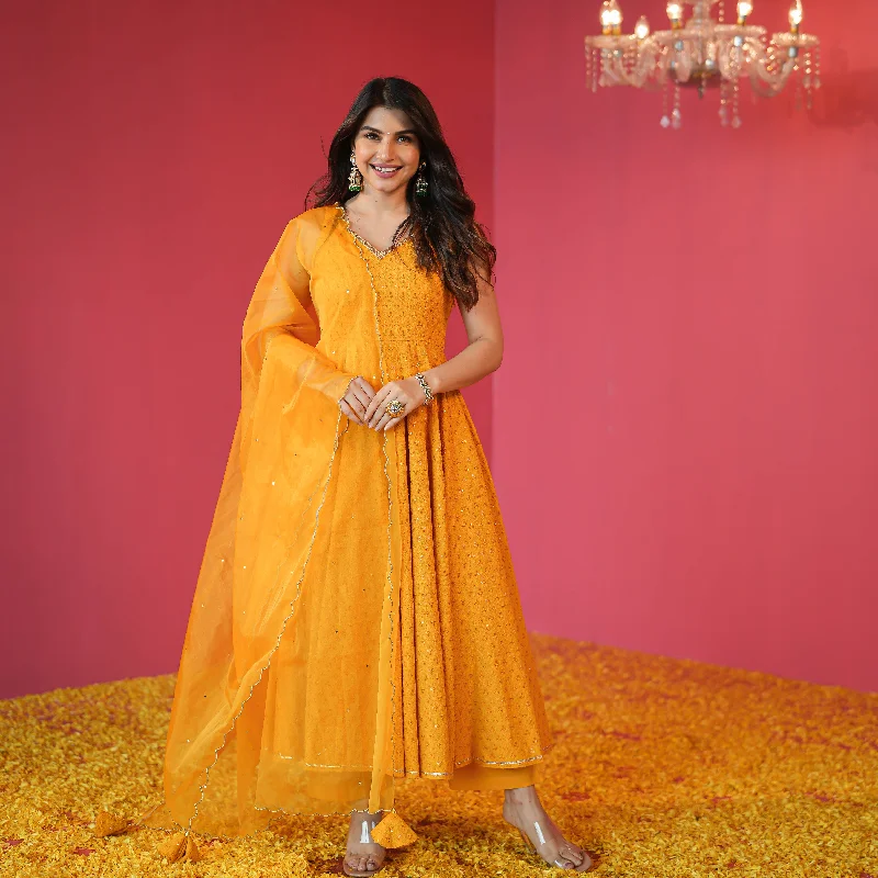 Bunaai Embroidered Yellow Suit Set