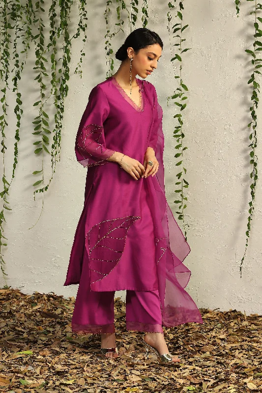 Pop Pink Chanderi Straight Kurta Set