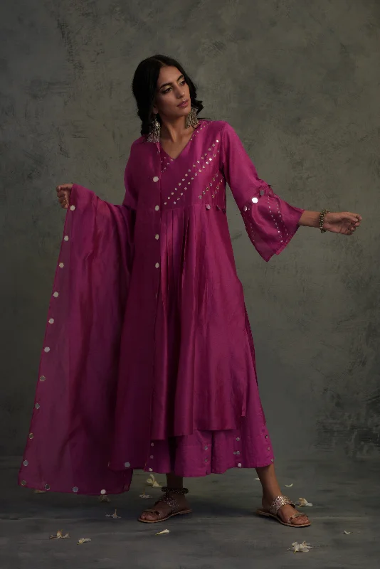 Bright Pink Bell Sleeves Kurta Set