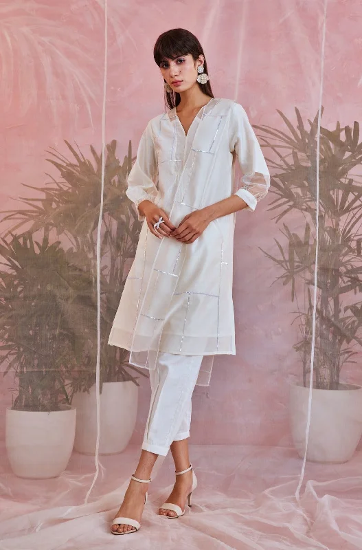 Sequin Placket Kurta with Pleated Pants (Dupatta Optional) RTS