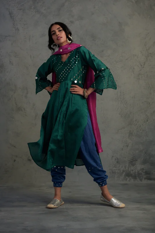 Pop Green Chanderi Kurta Set with Jogger