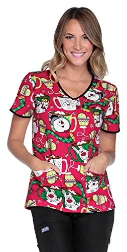 Cherokee Tooniforms Women's V-Neck Grinch Who Stole Christmas Print Scrub Top