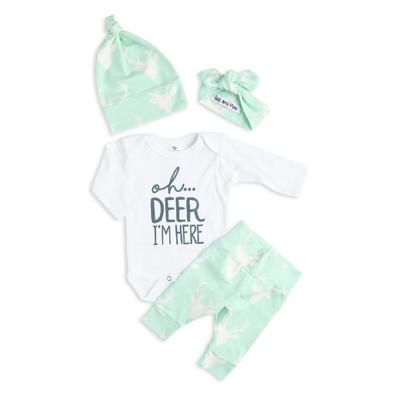 Gender Neutral Mint Oh Deer I'm Here Newborn Set