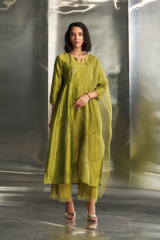 Berry Green Side Gathered Kurta Set