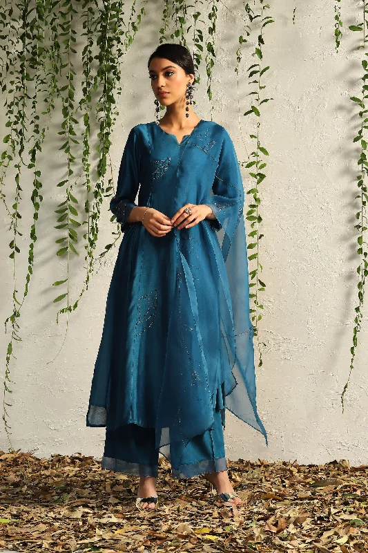 True Blue Side Gathered Kurta Set