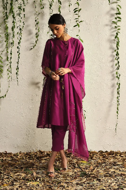 Pop Pink Chanderi Tie-up Kurta Set (Dupatta Optional)