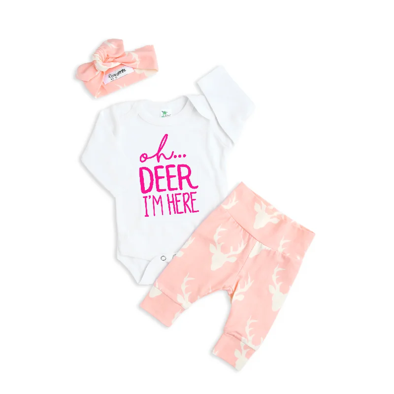 Pink Oh Deer I'm Here Newborn Outfit