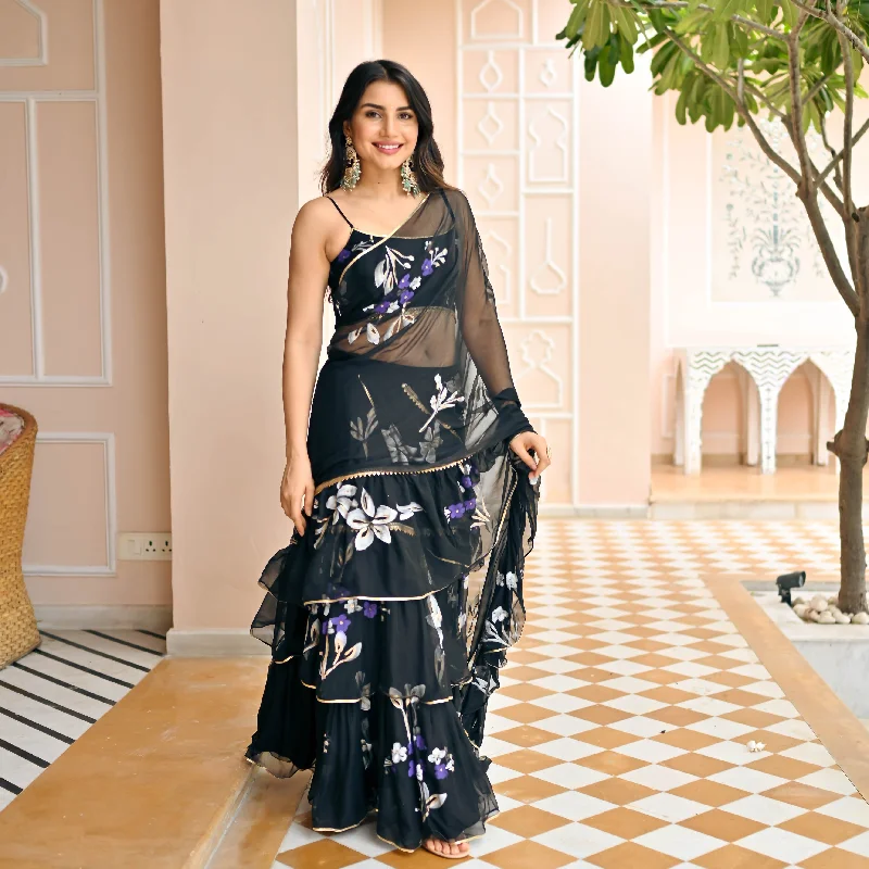 Bunaai Moon Black Draped Saree with Blouse