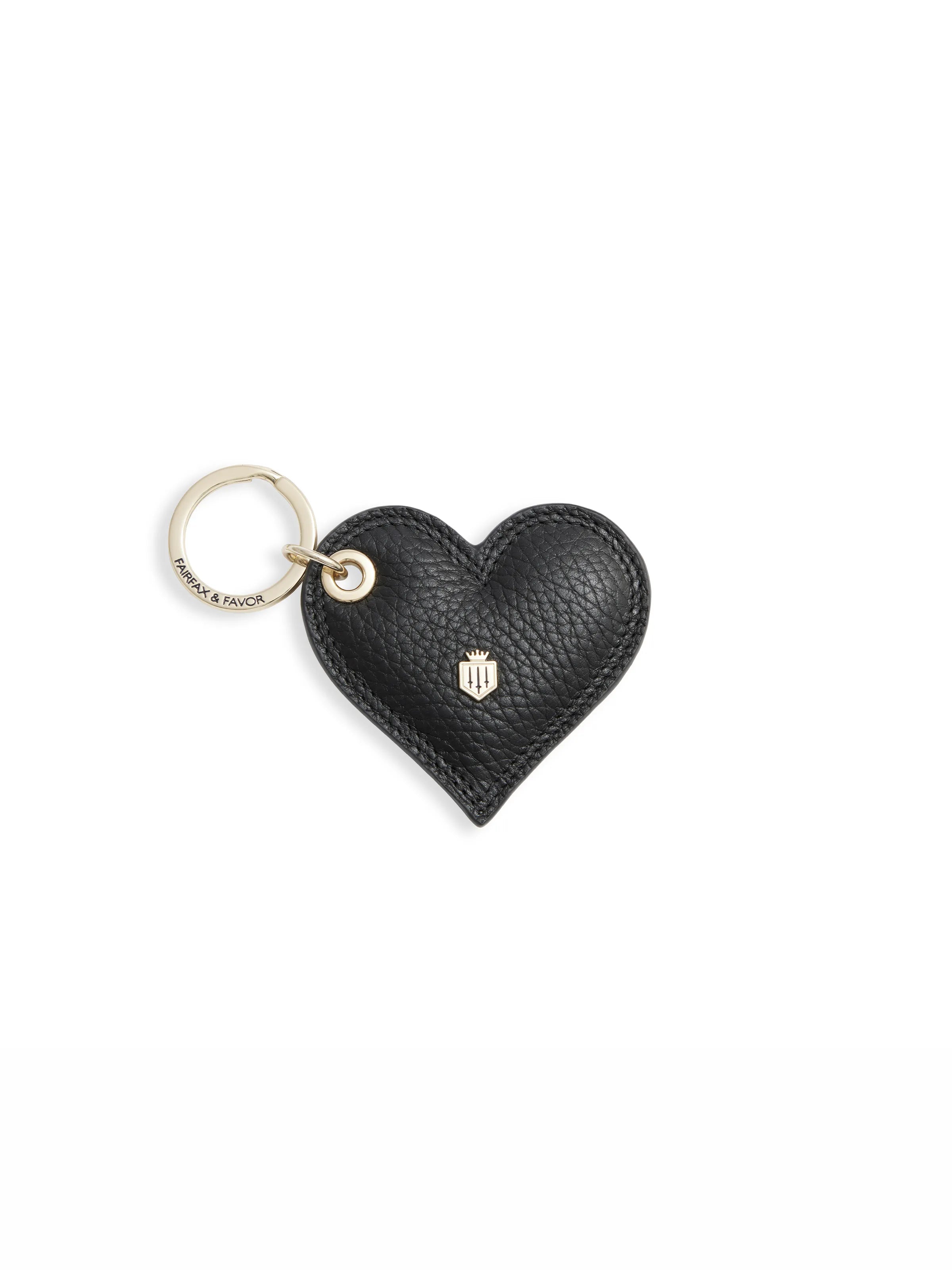 Signature Heart Key Ring - Black Pebbled Leather