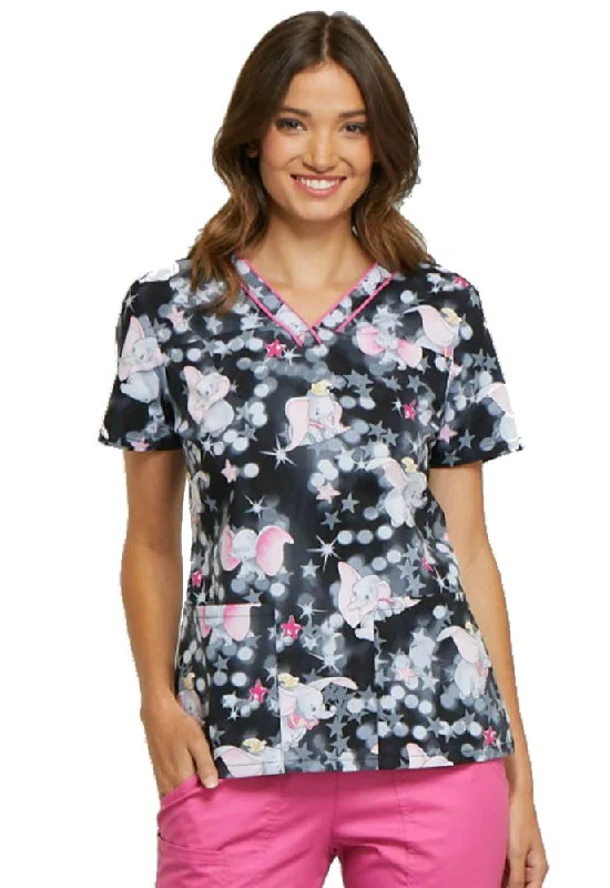 Cherokee Tooniforms by Women's V-Neck Dumbo Print Scrub Top