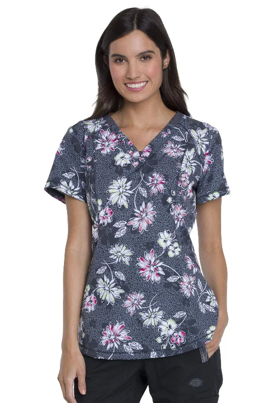 Dickies Dynamix Women Scrubs Top V-Neck DK766, XS, Bursting Blooms