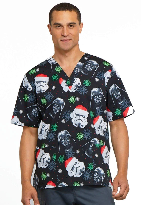 CHEROKEE Tooniforms Unisex Merry Sithmas Star Wars V-Neck Scrub Top (Small) Black