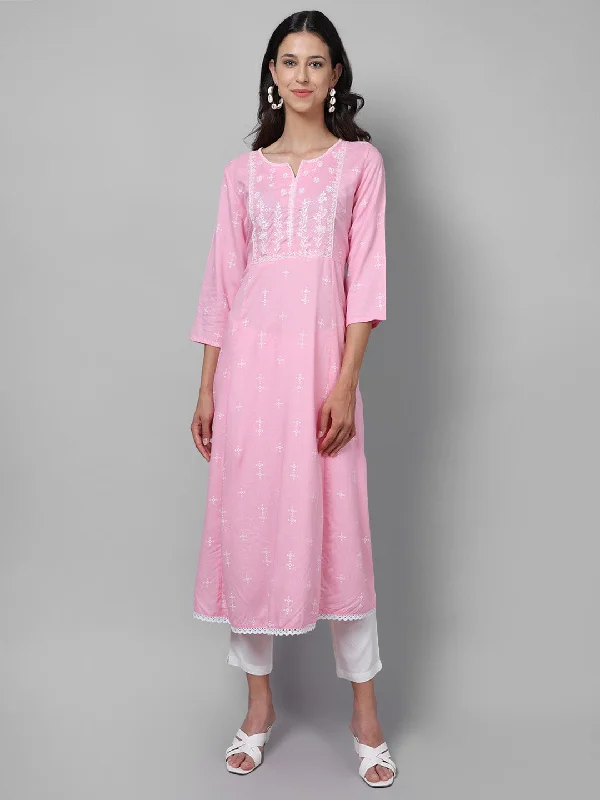 Women's Casual  Pink Solid & Printed  Palazzo Set