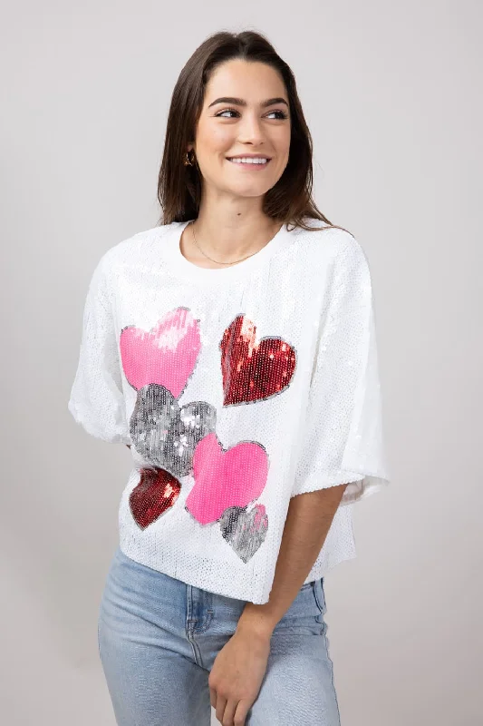 Simply Southern Sequin Valentines Top for Women in White | PP-0224-TOP-SQNLUXE-VAL