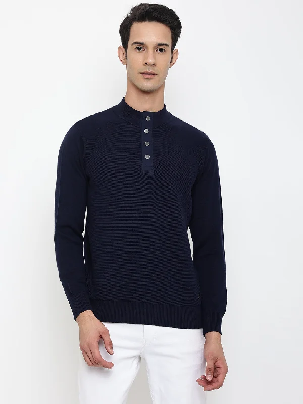 Men Navy Blue Sweater