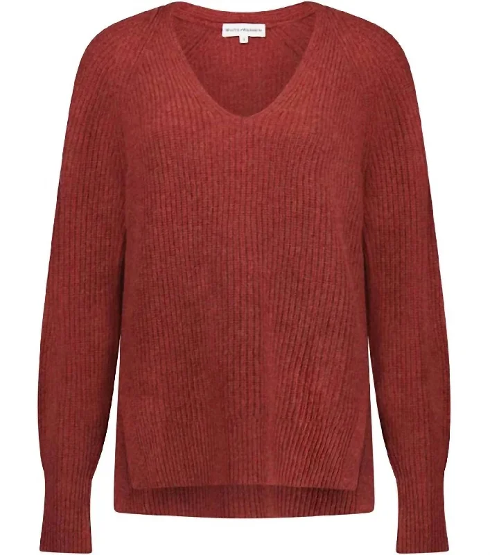 Ribbed Blouson Sleeve Sweater In Russet Heather