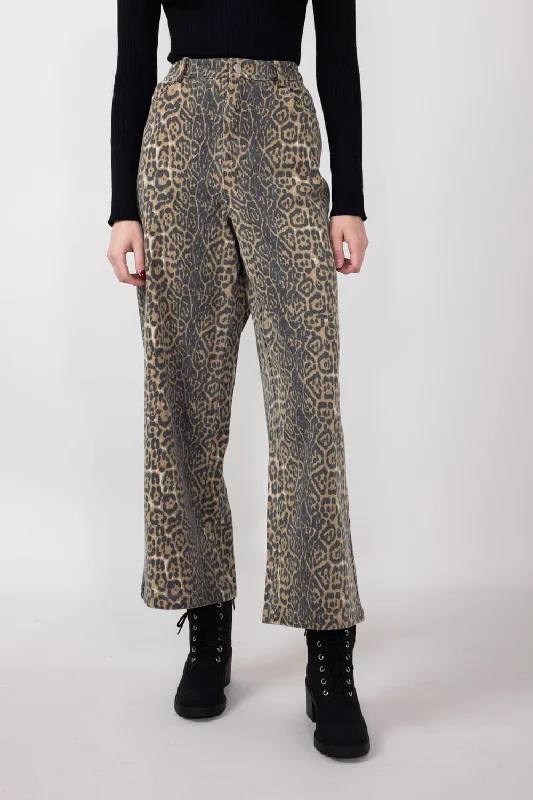 Leopard Print Twill Pants for Women in Charcoal Tan | MP7323G-TANCHARCOAL