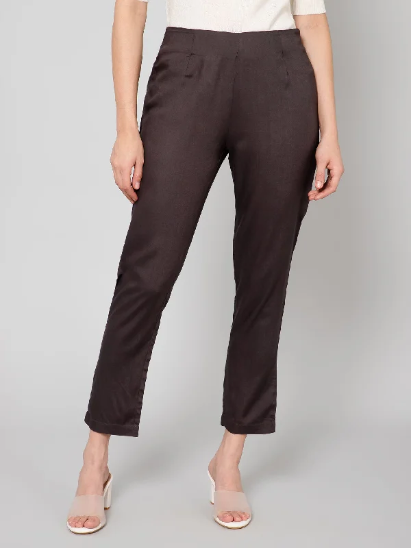 Women's   Grey   Flat Front Mid rise Pants