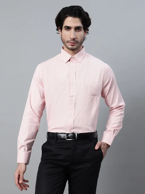 Men's Light Peach Formal Self textured Full Sleeve Shirt