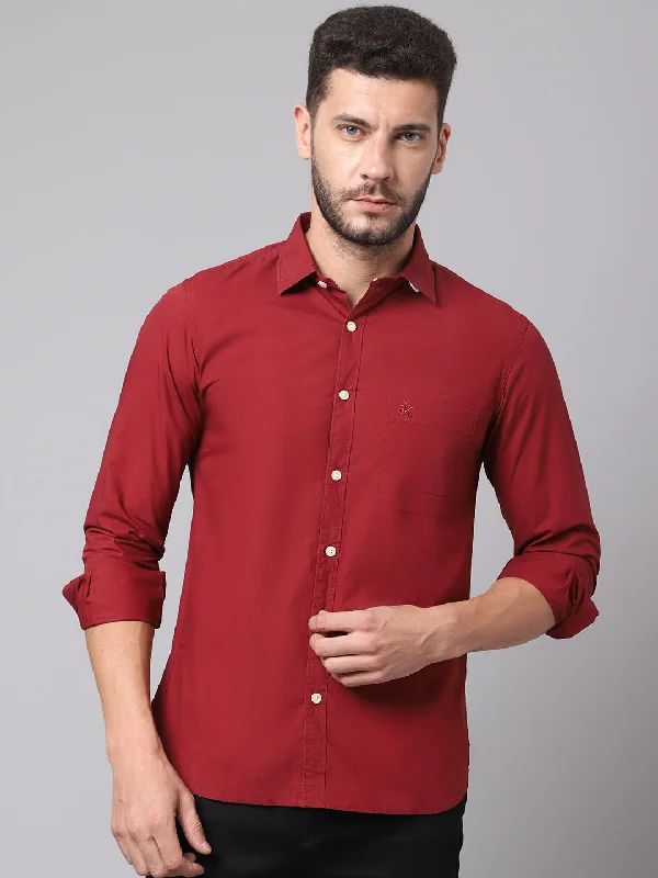 Men's Maroon Casual Plain Full Sleeve Shirt