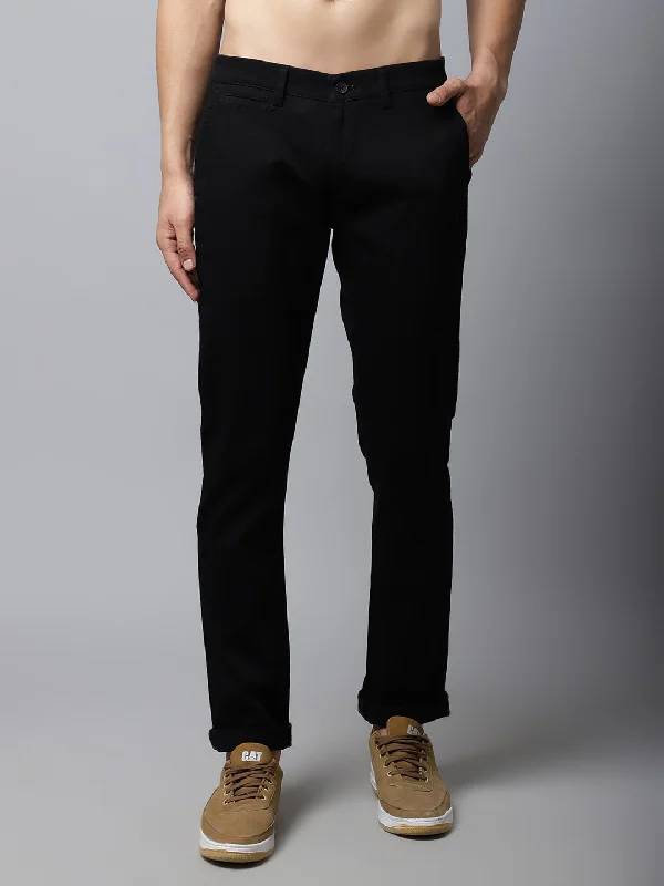 Men's Casual Flat front Black  Trousers