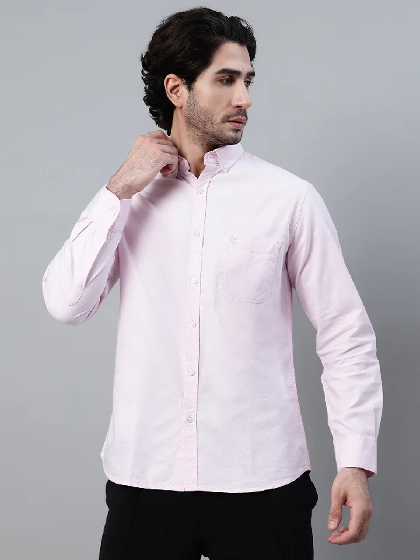 Men's Light Pink Casual Plain Full Sleeve Shirt