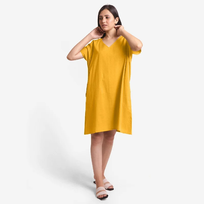 Yellow Cotton Flax V-Neck Short Shift Tunic