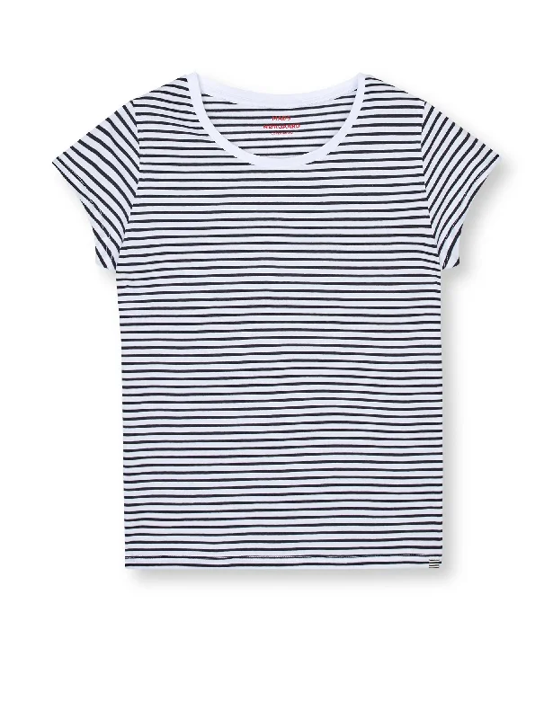 Organic Jersey Stripe Teasy Tee FAV, White/Black