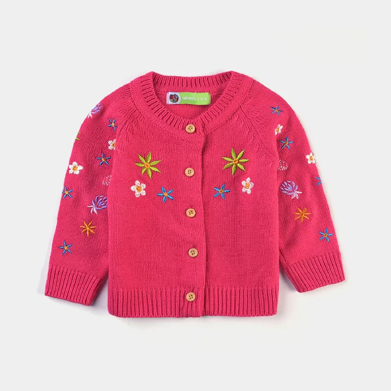 Infant Girls Acrylic Sweater Daisy Garden-Hot Pink