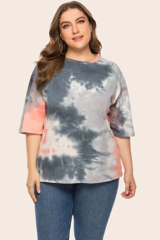 Plus Size Tie-Dye Half Sleeve Tee Shirt