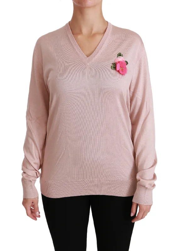 Dolce & Gabbana  Women's Floral Embroidered Silk Sweater - Pink