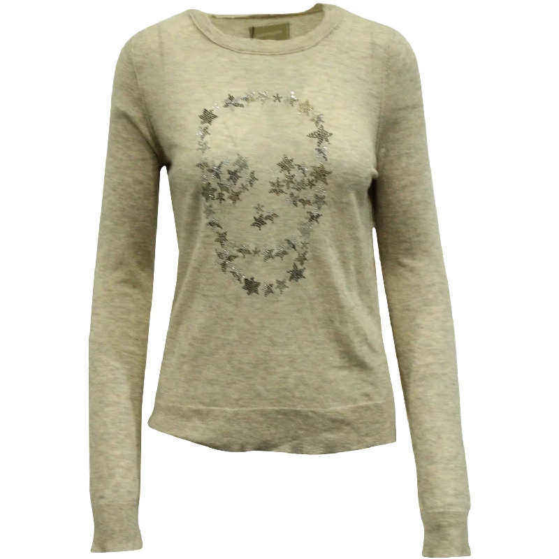 Zadig & Voltaire Shimmer Skull Long Sleeve Sweatshirt in Beige Cashmere