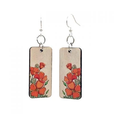 Wooden Poppy Earrings