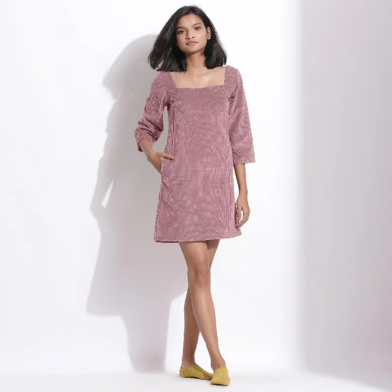 Mauve Warm Cotton Corduroy Short Shift Dress