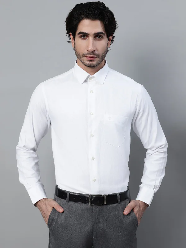 Men's White Formal Self textured Full Sleeve Shirt