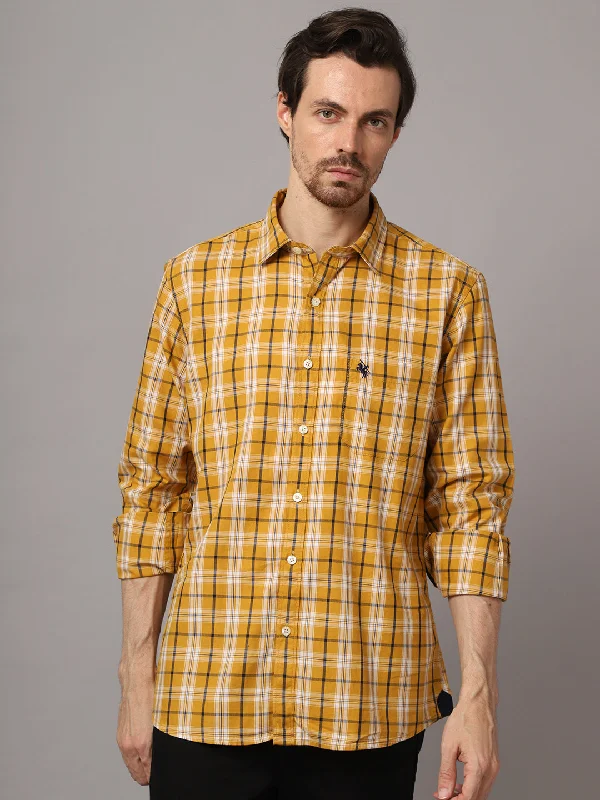 Men's Mustard Casual Medium Checks Full Sleeve Shirt