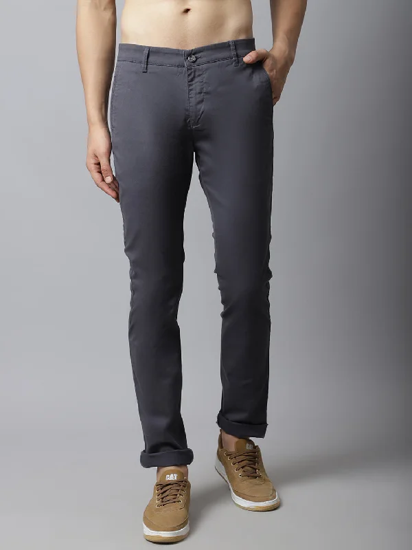 Men's Casual Flat front Dark Grey  Trousers