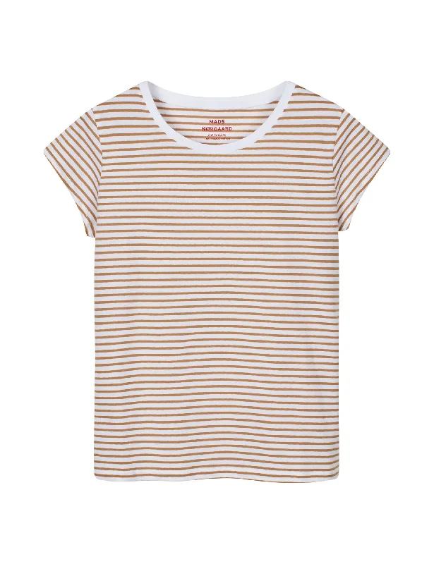 Organic Jersey Stripe Teasy Tee FAV, Brilliant White/Tiger's Eye