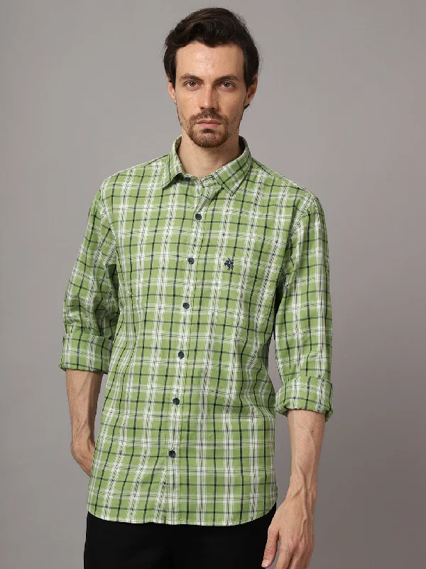 Men's Light Green Casual Medium Checks Full Sleeve Shirt