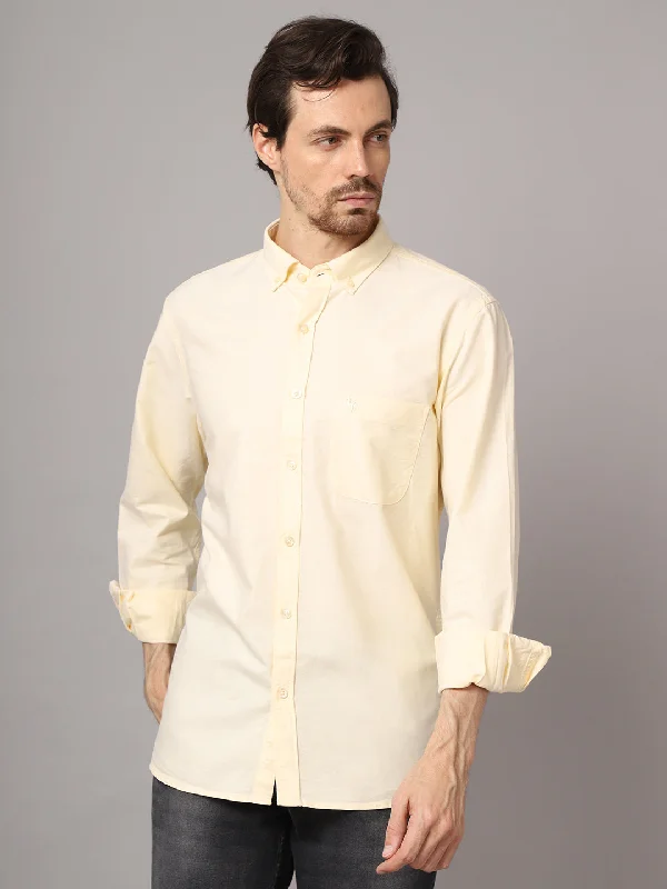 Men's Light Yellow Casual Plain Full Sleeve Shirt