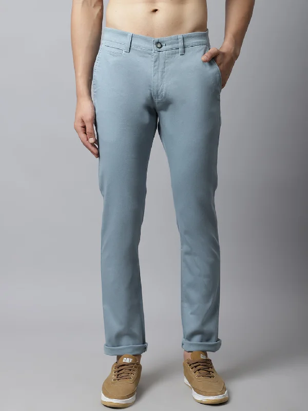 Men's Casual Flat front Aqua Blue  Trousers