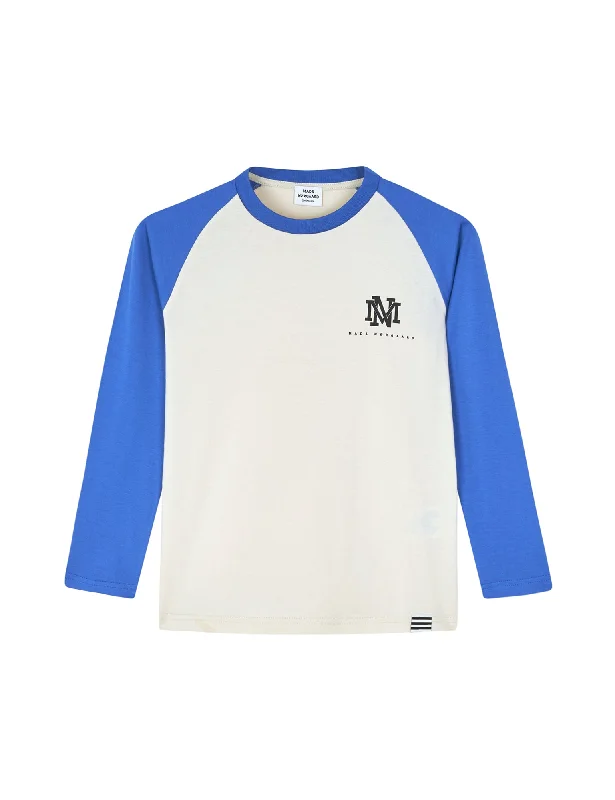 Single Thorlino L/S Raglan Tee, Almond Milk/Amparo Blue