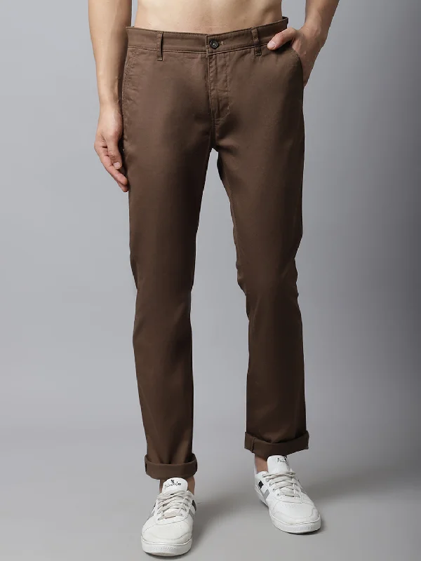 Men's Casual Flat front Dark Brown  Trousers