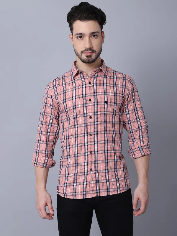 Men's Pink Casual Medium Checks Full Sleeve Shirt